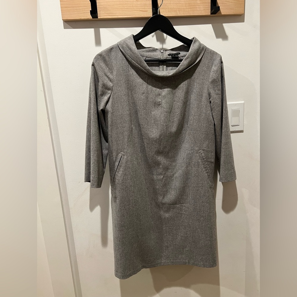 Theory Magrite W Gray Cowl Neck Virgin Wool Angora Mini Dress - Picture 2 of 10